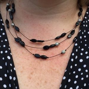 Black & Silver 3 Strand 16"-18" Necklace